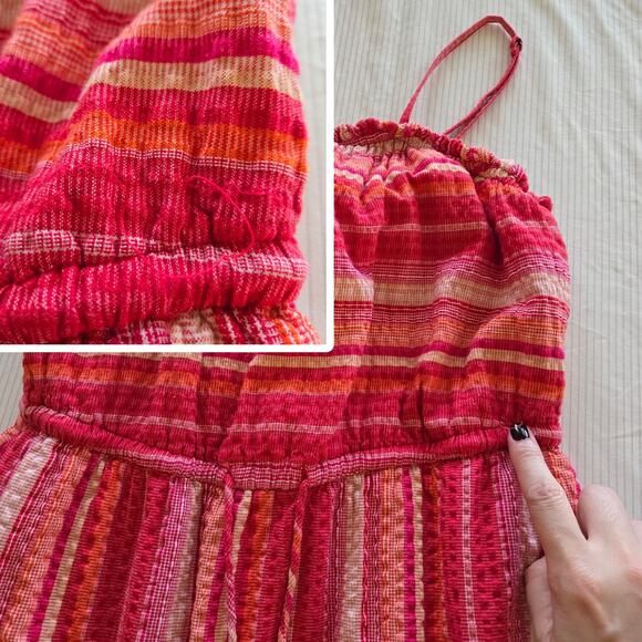 Greylin Striped Tiered Midi Sundress XS Tassel Fringe Crinkle Sleeveless Boho - Picture 13 of 14